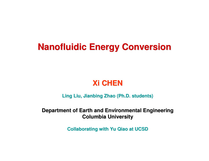 nanofluidic energy conversion nanofluidic energy