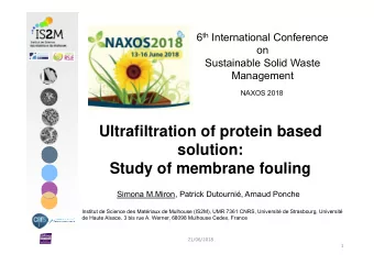 Ultrafiltration of protein based  solution:  Study of membrane fouling  Simona M.Miron, Patrick