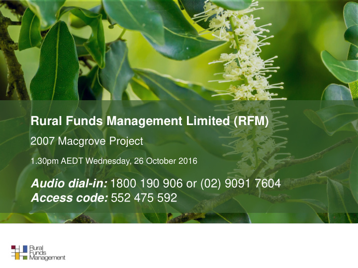 rural funds management limited rfm