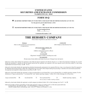 THE HERSHEY COMPANY  (Exact name of registrant as specified in its charter)  Delaware  23-0691590