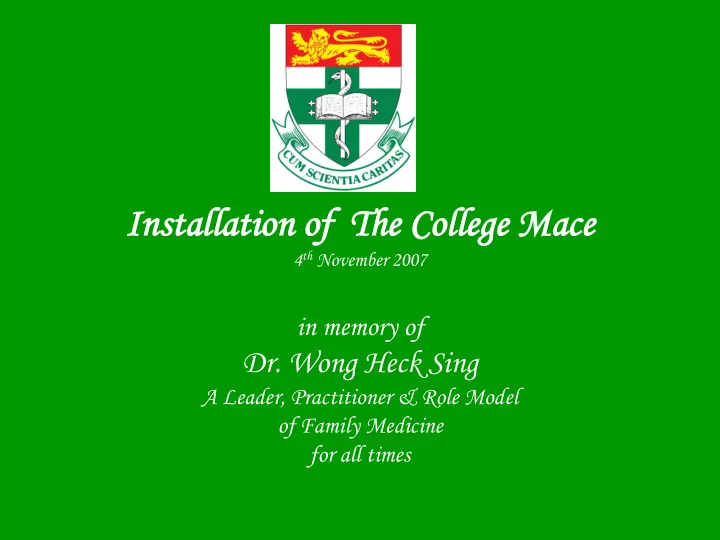 ins nstal allat lation ion of of t the he co college ege
