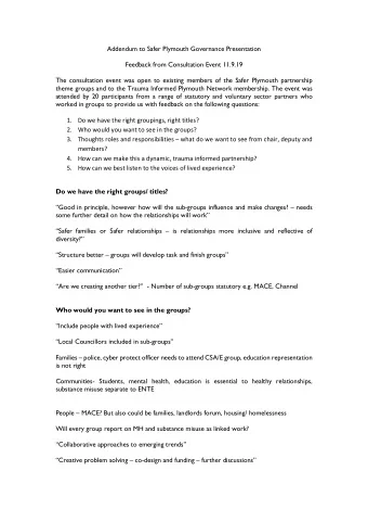 Addendum to Safer Plymouth Governance Presentation  Feedback from Consultation Event 11.9.19  The
