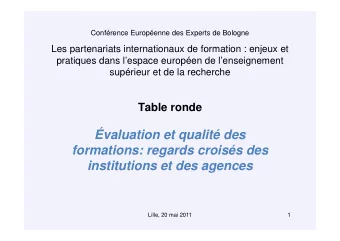 valuation et qualit des  formations: regards croiss des  institutions et des agences  Lille,
