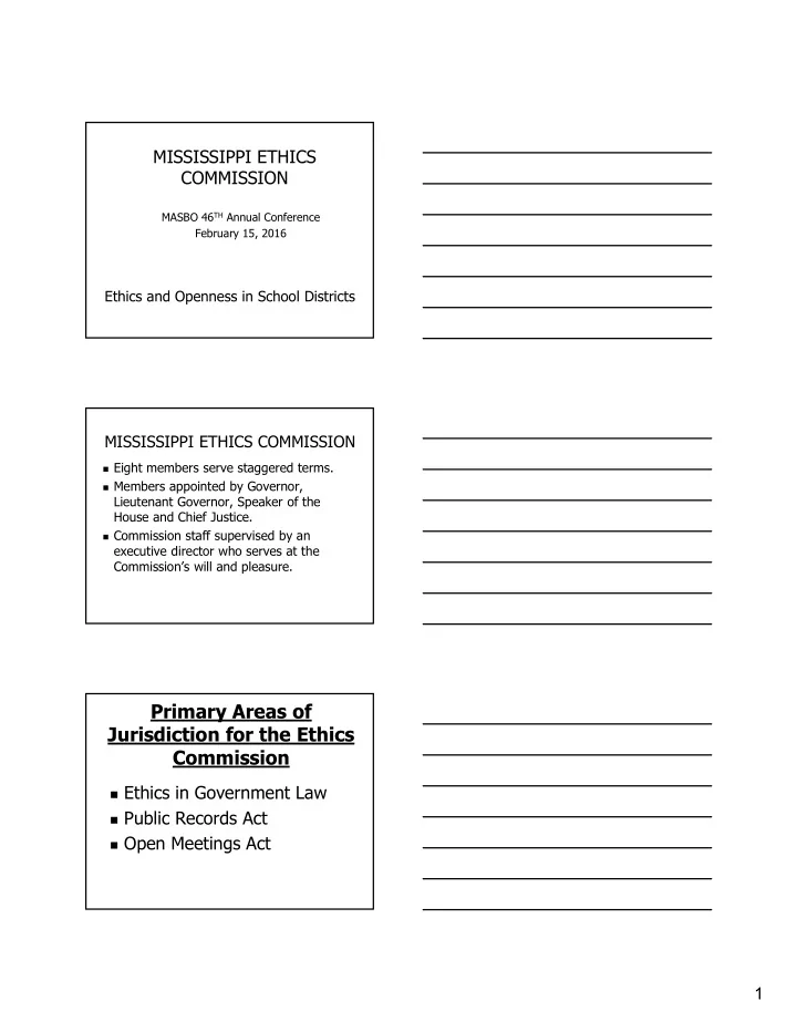 primary areas of jurisdiction for the ethics commission