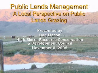 Public Lands Management  Public Lands Management  A Local Perspective on Public  A Local
