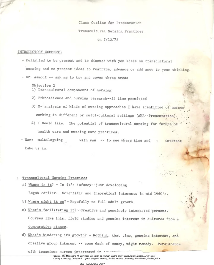 source the madeleine m leininger collection on human