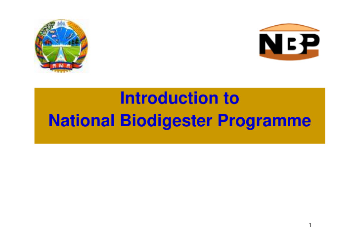 introduction to national biodigester programme