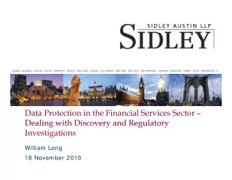 Data Protection in the Financial Services Sector   Dealing with Discovery and Regulatory
