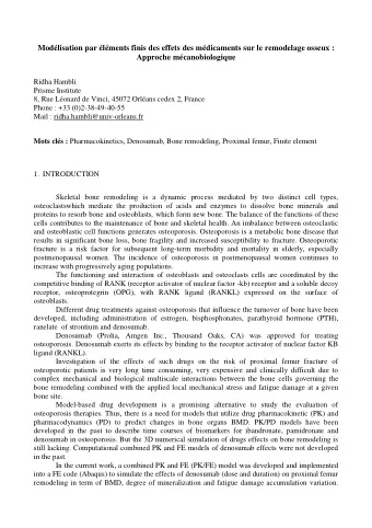 Modlisation par lments finis des effets des mdicaments sur le remodelage osseux :  Approche