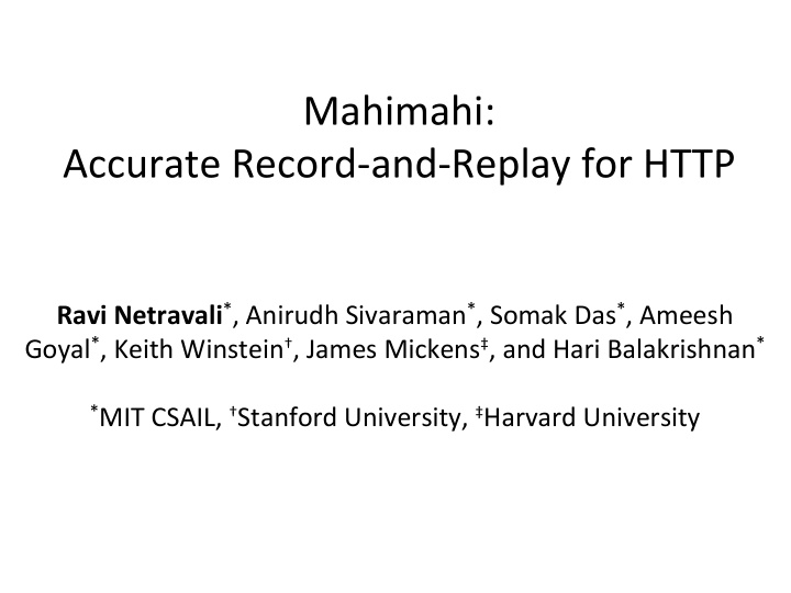 mahimahi accurate record and replay for http