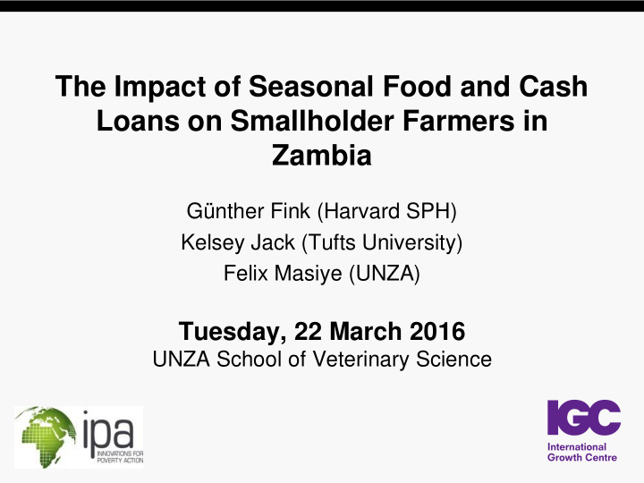 the impact of seasonal food and cash loans on smallholder