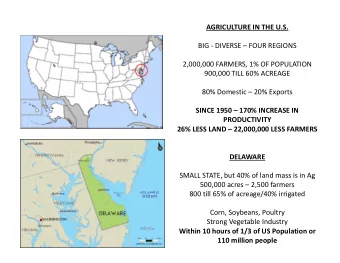 AGRICULTURE IN THE U.S. BIG  DIVERSE  FOUR REGIONS 2,000,000 FARMERS, 1% OF POPULATION