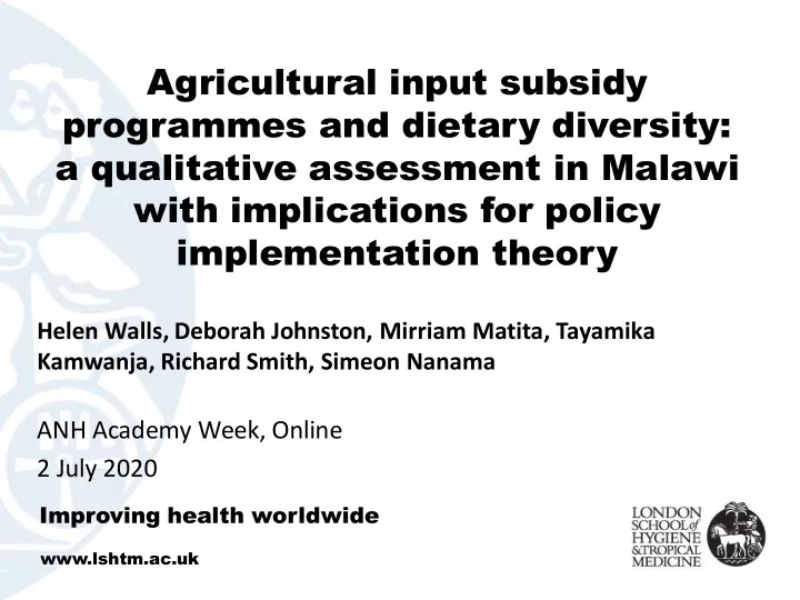 agricultural input subsidy programmes and dietary