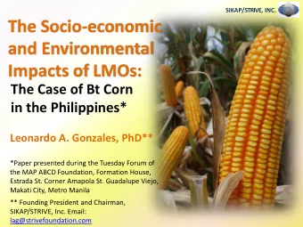 and Environmental  Impacts of LMOs:  The Case of Bt Corn  in the Philippines*  Leonardo A.