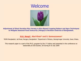 Welcome  Adjustment of Short Duration Rice Variety in Rice-Based Cropping Pattern and