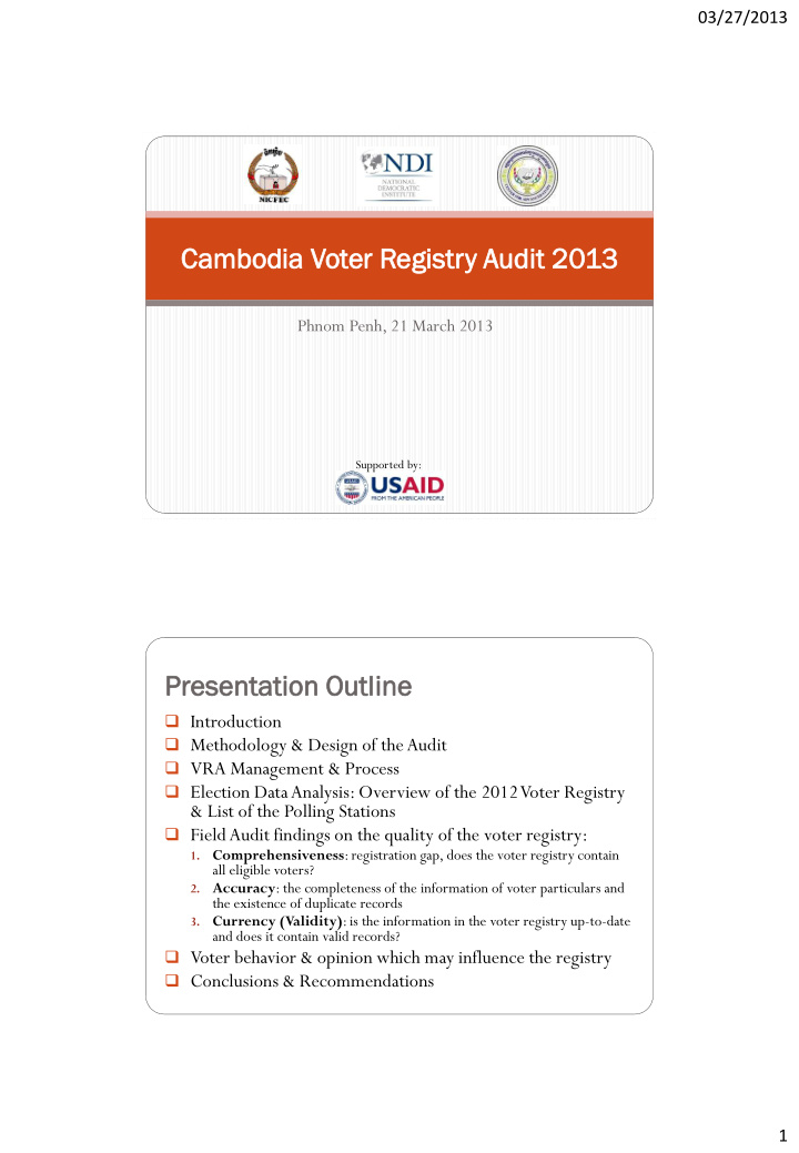 cambodia mbodia voter er regist istry y aud udit 2013