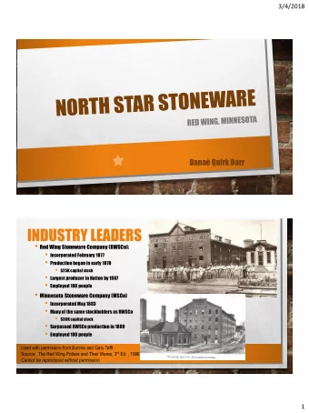 INDUSTRY LEADERS  Red Wing Stoneware Company (RWSCo):  Incorporated February 1877