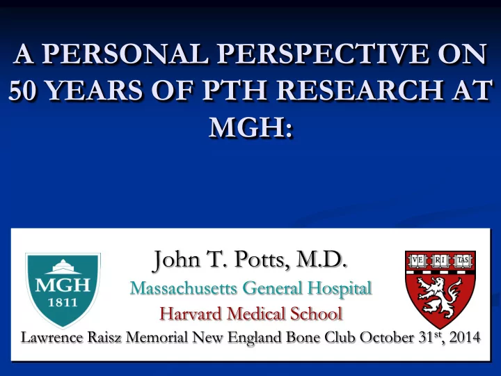 50 years of pth research at