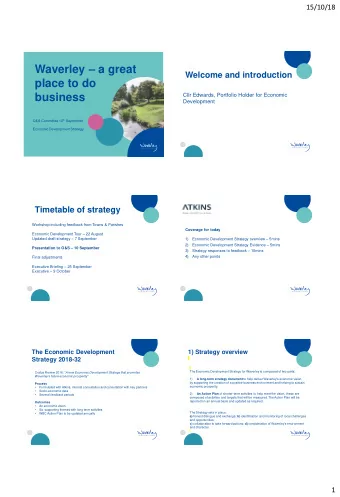 Waverley  a great  Welcome and introduction  place to do  business  Cllr Edwards, Portfolio