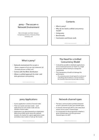 Contents pony  The occam-    What is pony?  Network Environment   Why do we need a