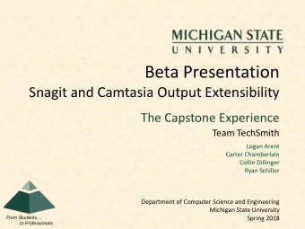 Beta Presentation  Snagit and Camtasia Output Extensibility  The Capstone Experience  Team