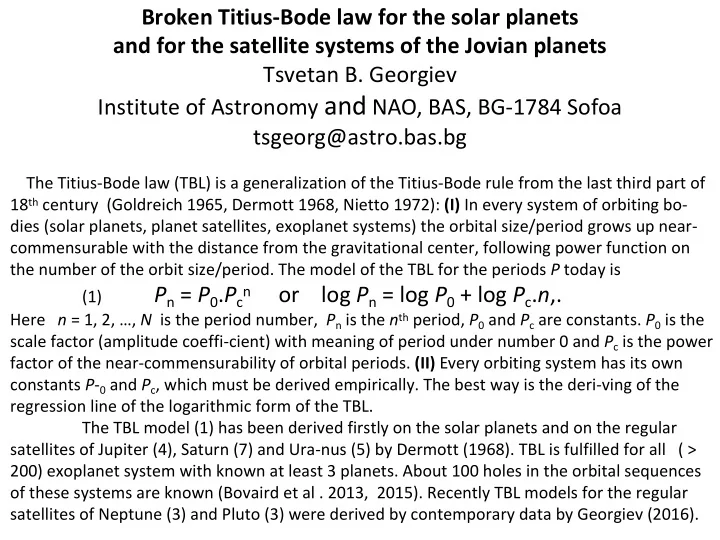 meaning of the tbl when the distance from the sun