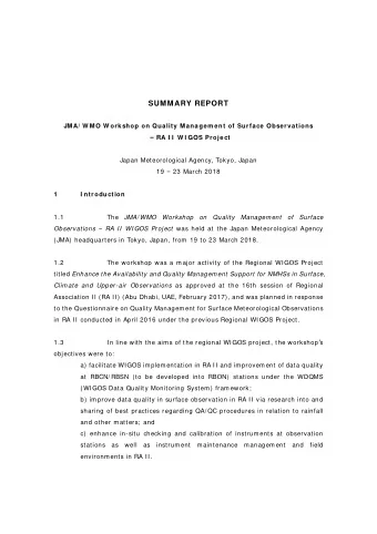 SUMMARY REPORT  JMA/ W MO W orkshop on Quality Managem ent of Surface Observations  RA I I  W I