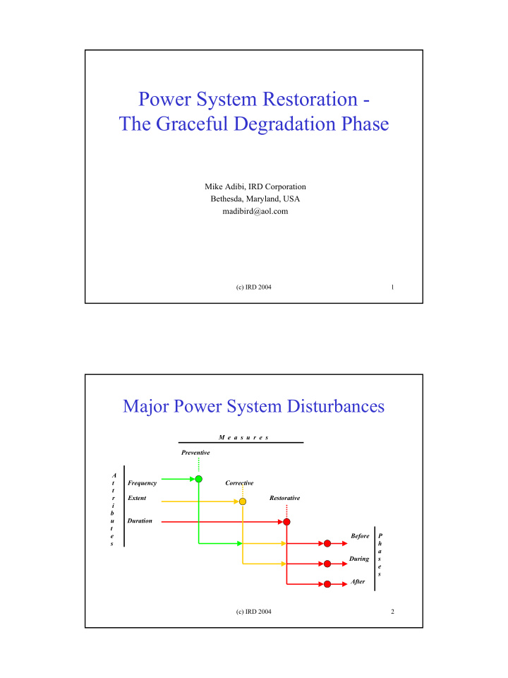 power system restoration the graceful degradation phase