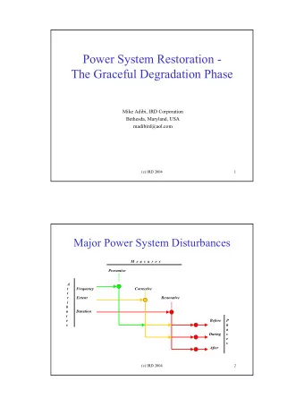Power System Restoration -  The Graceful Degradation Phase  Mike Adibi, IRD Corporation  Bethesda,