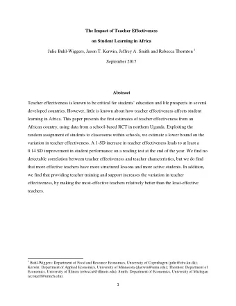 The Impact of Teacher Effectiveness  on Student Learning in Africa Julie Buhl-Wiggers, Jason T.