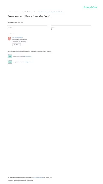 Presentation: News from the South Conference Paper  June 2020  CITATIONS  READS  0  6  1 author: