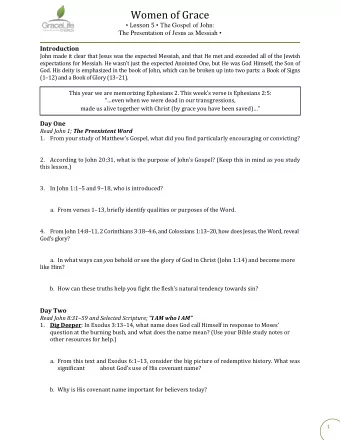 Women of Grace  Lesson 5  The Gospel of John: The Presentation of Jesus as Messiah