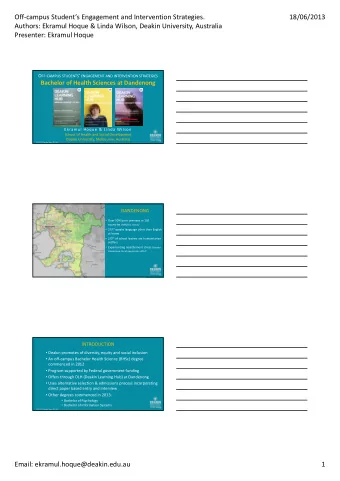 Off  campus Students Engagement and Intervention Strategies.  18/06/2013 Authors: Ekramul