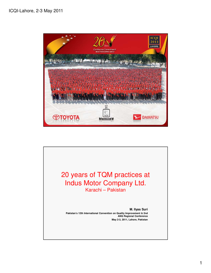 20 years of tqm practices at indus motor company ltd