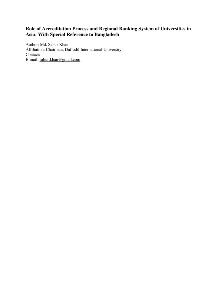 role of accreditation process and regional ranking system