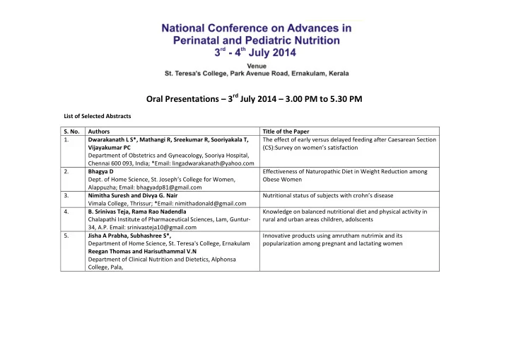 oral presentations 3 rd july 2014 3 00 pm to 5 30 pm