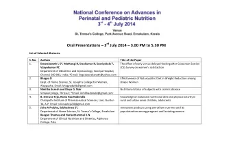 Oral Presentations  3 rd July 2014  3.00 PM to 5.30 PM List of Selected Abstracts S. No.