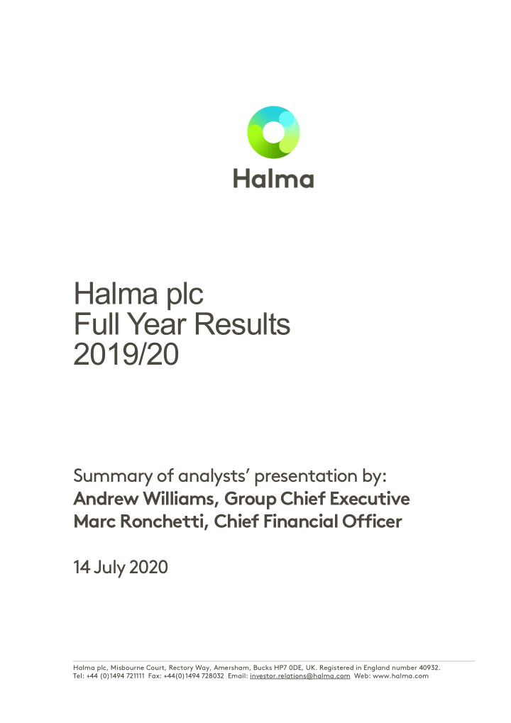 halma plc full year results 2019 20 summary of analysts