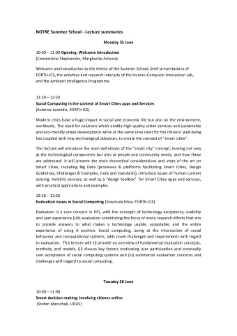 NOTRE Summer School - Lecture summaries  Monday 25 June 10:00  11:00 Opening, Welcome