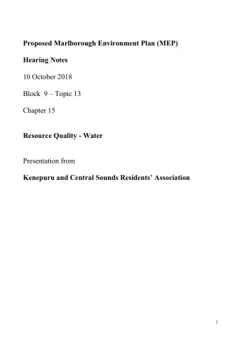 Proposed Marlborough Environment Plan (MEP)  Hearing Notes  10 October 2018  Block  9  Topic 13