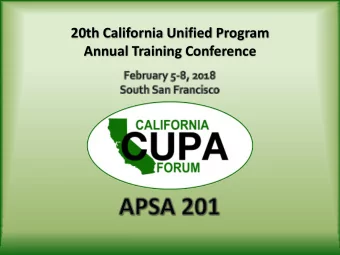 20th California Unified Program  Annual Training Conference  APSA 201  Mark Howard, EPA HQ