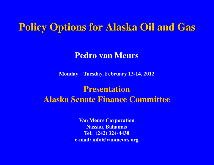 policy options for alaska oil and gas