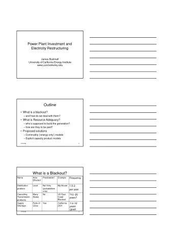 Outline   What is a blackout?   and how do we deal with them?   What is Resource Adequacy?