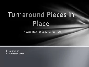 A case study of Ruby Tuesday (RT)  Ben Claremon  Cove Street Capital  Safe Harbor  The opinions