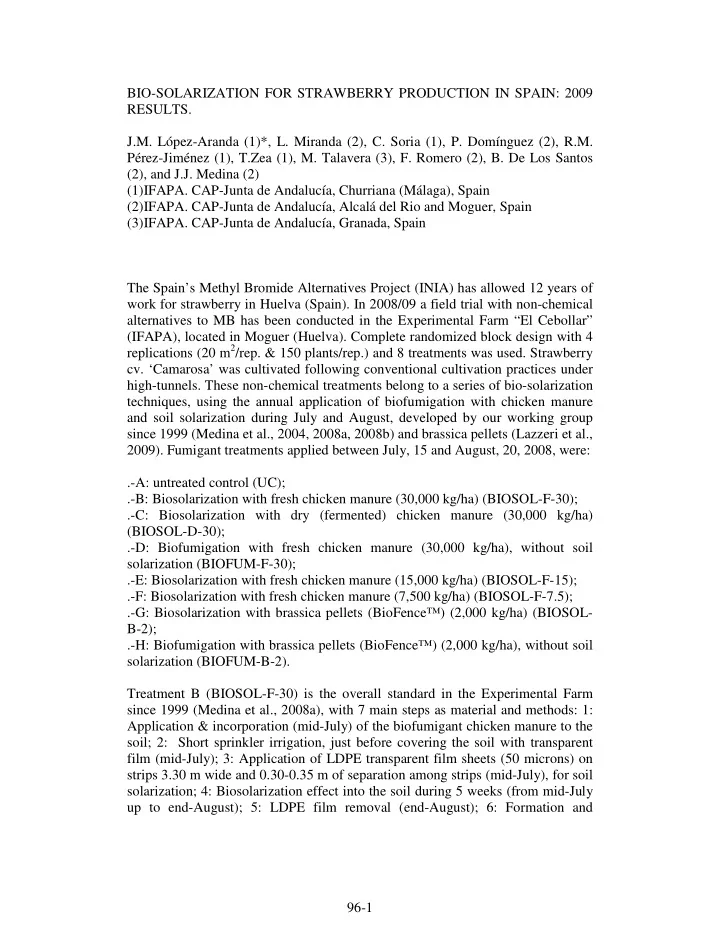 bio solarization for strawberry production in spain 2009