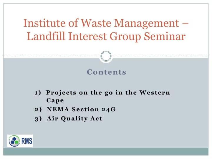 institute of waste management landfill interest group