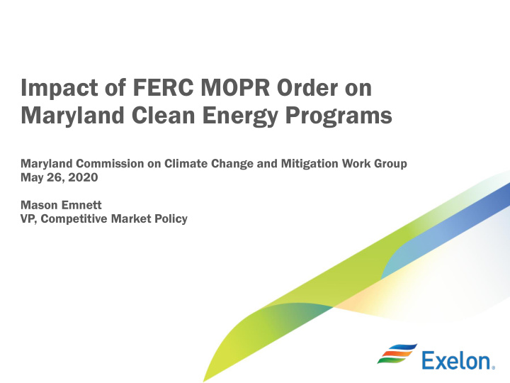 impact of ferc mopr order on maryland clean energy