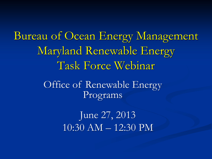 bureau of ocean energy management maryland renewable