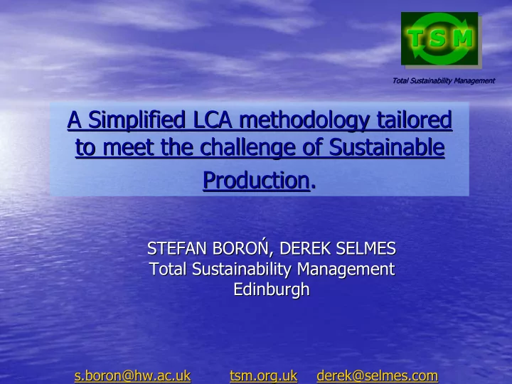 a simplified lca methodology tailored a simplified lca
