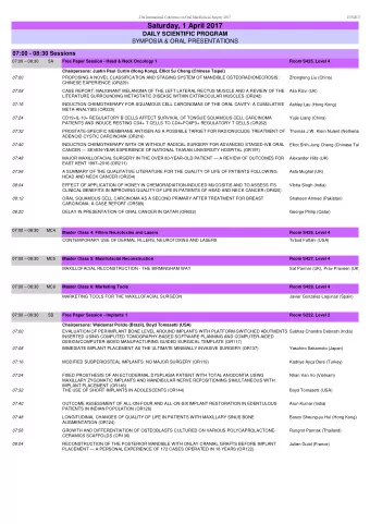 Saturday, 1 April 2017  DAILY SCIENTIFIC PROGRAM  SYMPOSIA &amp; ORAL PRESENTATIONS  07:00 - 08:30